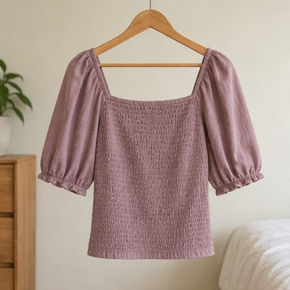 Mauve Smocked Puff Sleeve Top